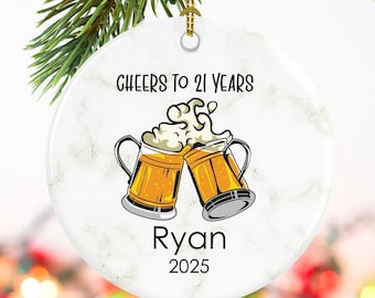 Personalized 21st Birthday Beer Ornament, Cheers to 21 Years, 21st birthday gift, Personalized gift for him, Custom b-day gift
