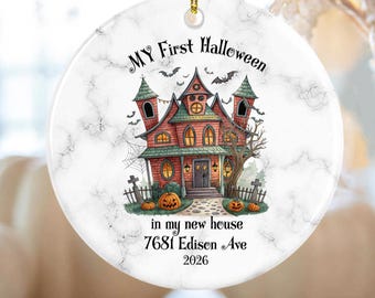 My first Halloween in my new house, Personalized Haunted House, New Home Halloween Ornament, House warming gift