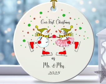 Our first Christmas as Mr and Mrs, Couples first Christmas married Snowman ornament, Newlyweds Christmas ornament, newly married snow people