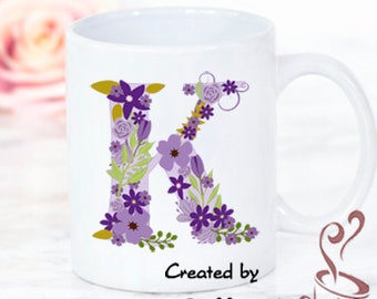 Personalized Mug, Monogram Mug, Initial Mug, Floral Monogram, Flower Mug, Coffee Mug, Custom Mug, Bridesmaid Mug,