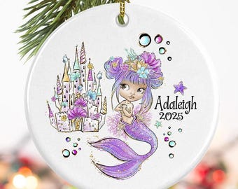 Personalized Mermaid Princess Ornament, Custom kids ornament, Baby's first Christmas, Children's ornament, Gift for granddaughter