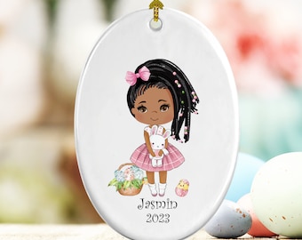 Easter ornament, Personalized girl ornament, Gift for her, Easter basket stuffer, Easter ornament name and year, African American, Oval 3"H