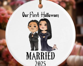 Our First Halloween Married, Our 1st Halloween Together, Our First Halloween Engaged, The Goth Family Halloween Christmas ornament gift 2025