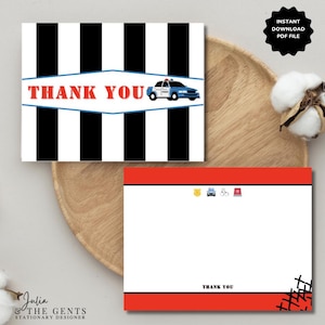 Sofortiger Download - Calling All Einheiten, Danke-Karte, Flach 4x5.25", Kinder-Geburtstags-Party, Polizei Auto, Abzeichen, Sirene, Handschellen, Jungen Geburtstag