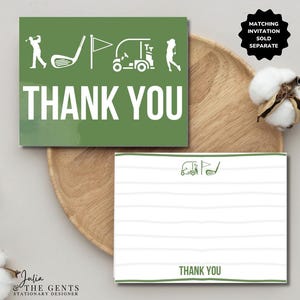 Instant digitale download - groene golf, bedankkaarten, plat 4 x 5,25", verjaardag voor kinderen en volwassenen, schattig, bijpassende set, afdrukbaar, blanco kaarten