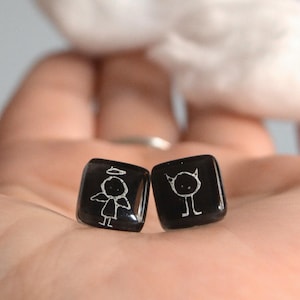 Mismatched Angel Devil Earrings: Reclaimed Glass & Sterling Silver