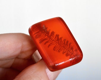 Fern ring bright orange, Unique chunky statement nature jewelry handmade glass, Eco friendly birthday gift for sister, Artisan ladies rings