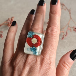 Abstract Glass Ring, Adjustable Chunky Rectangle Statement Ring