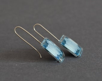 Recycled glass and sterling silver Artisan gift for women Art jewelry Small glass emerald green earrings