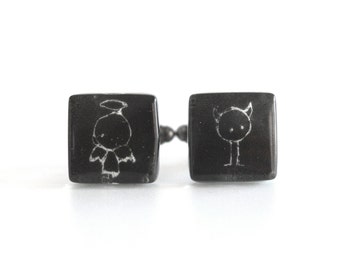 Quirky cufflinks devil and angel, Cool gift for husband, Fun accessories for men, fun gift for dad, Father's day gift under 50