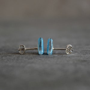 Turquoise triangle earrings, Enamel glass and sterling silver posts, Small earrings stud image 6