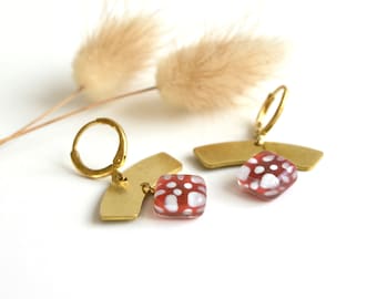 Designer earrings, Trendy polka dot earrings, Bohemian brass jewelry, Boho gift for sister, Unique gifts for women