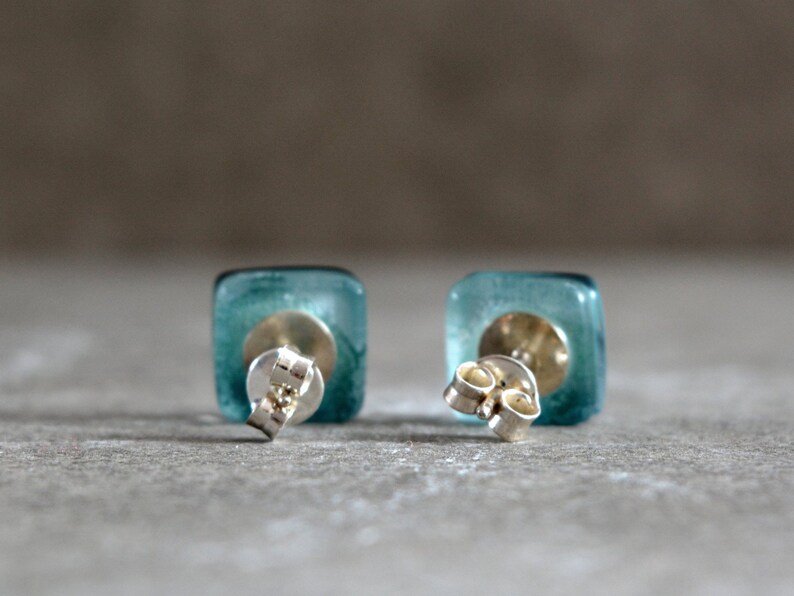 Recycled glass and sterling silver Artisan gift for women Art jewelry Small glass emerald green earrings