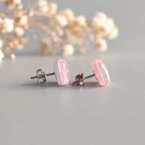 Fun earrings with devil and angel, Pink quirky stud earrings, Sterling silver and fused glass, Unique gift for friend, Gifts under 50 image 8
