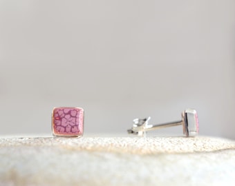 Tiny pink mini earrings, Cute stud earrings, Enamel fused glass, Sterling silver posts, Sweet gift for girl or woman