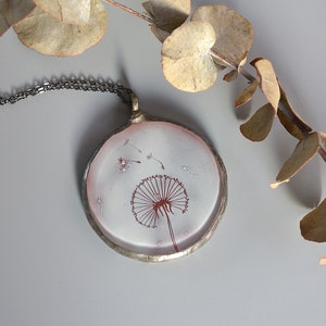 Dandelion pendant necklace, Hand painted stained glass jewelry, Nature gifts for women, Make a wish necklace gift for girl friend image 3