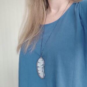 White feather pendant, Stained glass necklace, Hand painted jewelry, Unique gift for women, Bohemian angel feather necklace for her image 5