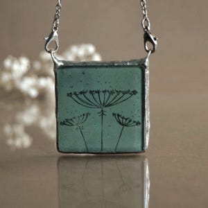 Unique necklace pendant, Queen Anne's Lace big statement pendant, Everyday necklace, Stained glass jewelry, Botanical gift for sister