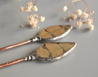 Golden Feather Hair Stick: Bohemian Copper Hair Pin