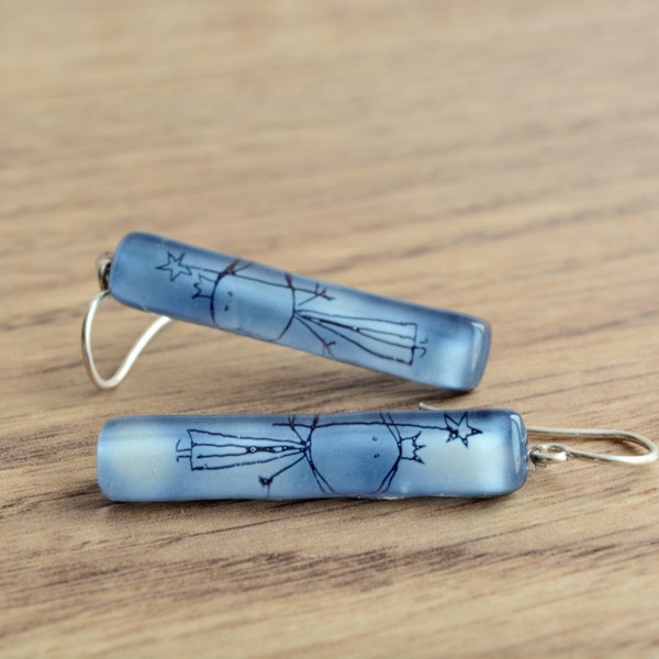 Fairy earrings - Fused glass earring - Blue dangle drop earring - Fairy jewelry - Fused glass jewelry - Rectangular earring - Silver earring