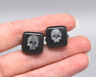 Gemelos de calavera en blanco y negro, gemelos de Halloween para hombres, accesorios divertidos para hombres, regalo para el padrino de boda, regalo del día del padre