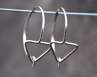 Arrow earrings, Dainty silver wire argentium triangle hoop, Gifts under 30 for girlfriend