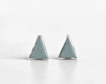 Smokey blue mini earrings triangle, Recycled glass jewelry, Tiny sterling silver earrings, Sustainable gifts for woman