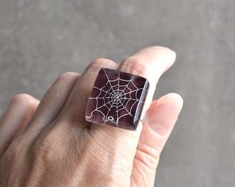 Spiderweb Ring, Dark Purple Halloween Jewelry, Bold Modern Style