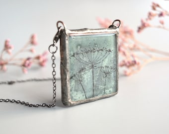 Unique necklace pendant, Queen Anne's Lace big statement pendant, Everyday necklace, Stained glass jewelry, Botanical gift for sister