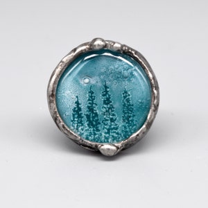 Anillo de pino, joyería de vidrio reciclado color verde turquesa