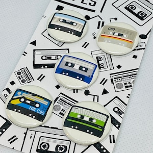 Let&#39;s Make A Mix Tape! Set of 1&quot; Pins/ Buttons or Magnets of Cassette Tapes - Music, Cassette, Retro, Retro Technology, Nostalgia, 80s
