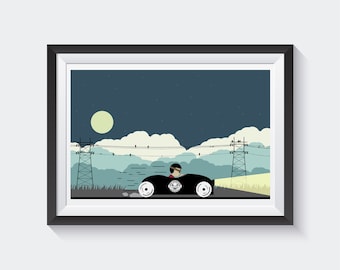 Soap Box Racer 17x11 Print - Downhill Racing Car