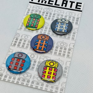 Pixelate!!! Set of 5 Pins/Buttons or Magnets - Vintage Robot, Robot Art, Robot Design, Robot Illustration, Robot Buttons, Pixel, 8-Bit