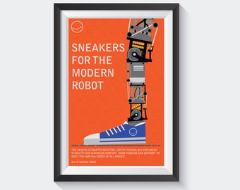 Sneakers For The Modern Robot 11x17 Print - Sci-fi, Robot, Vintage Robot, Robot Art, Science Fiction, Futuristic, Vector Art, Sci-fi Art
