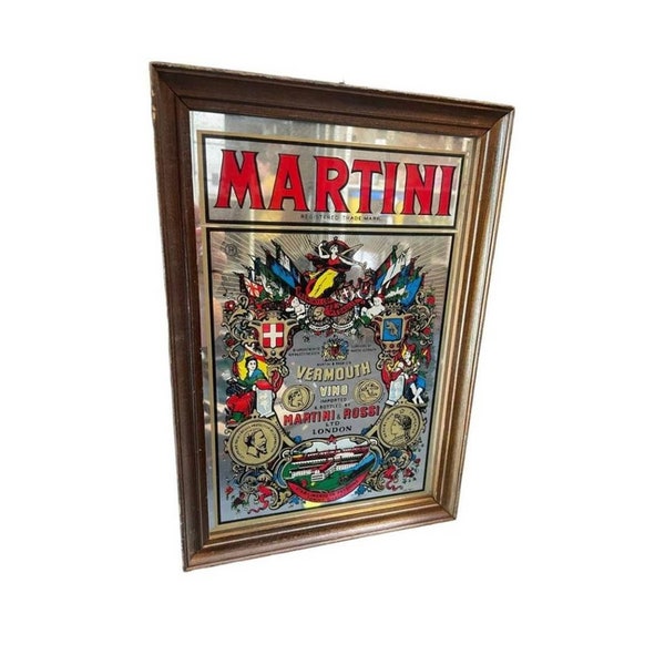 Vintage Martini & Rossi Vermouth wine mirror sign made in England liquor bar advertising