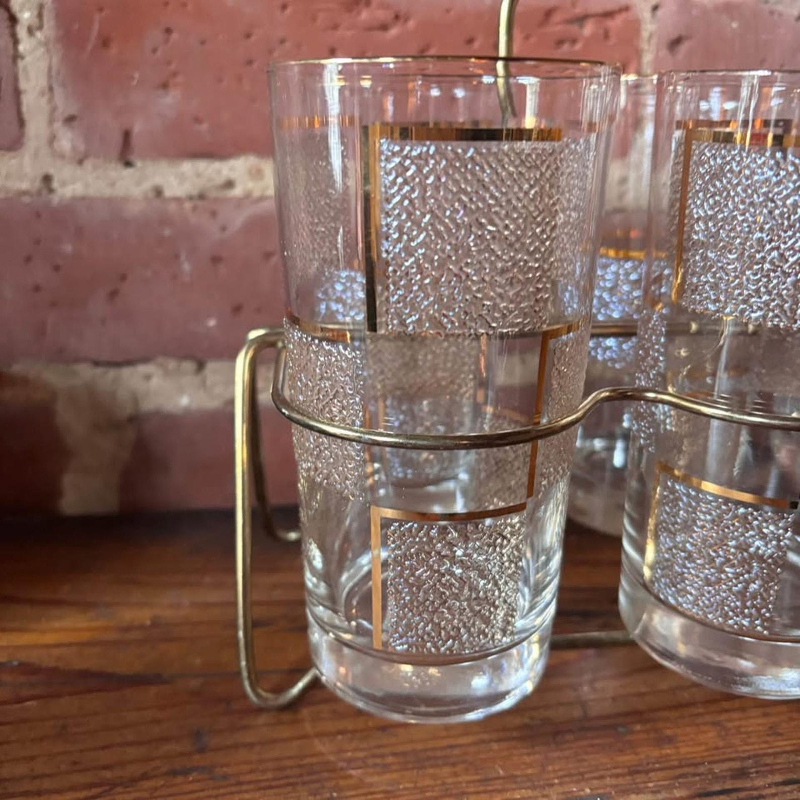 Set of 6 Vintage Gold Drinking Glasses Tumblers With Gold Caddy - Etsy