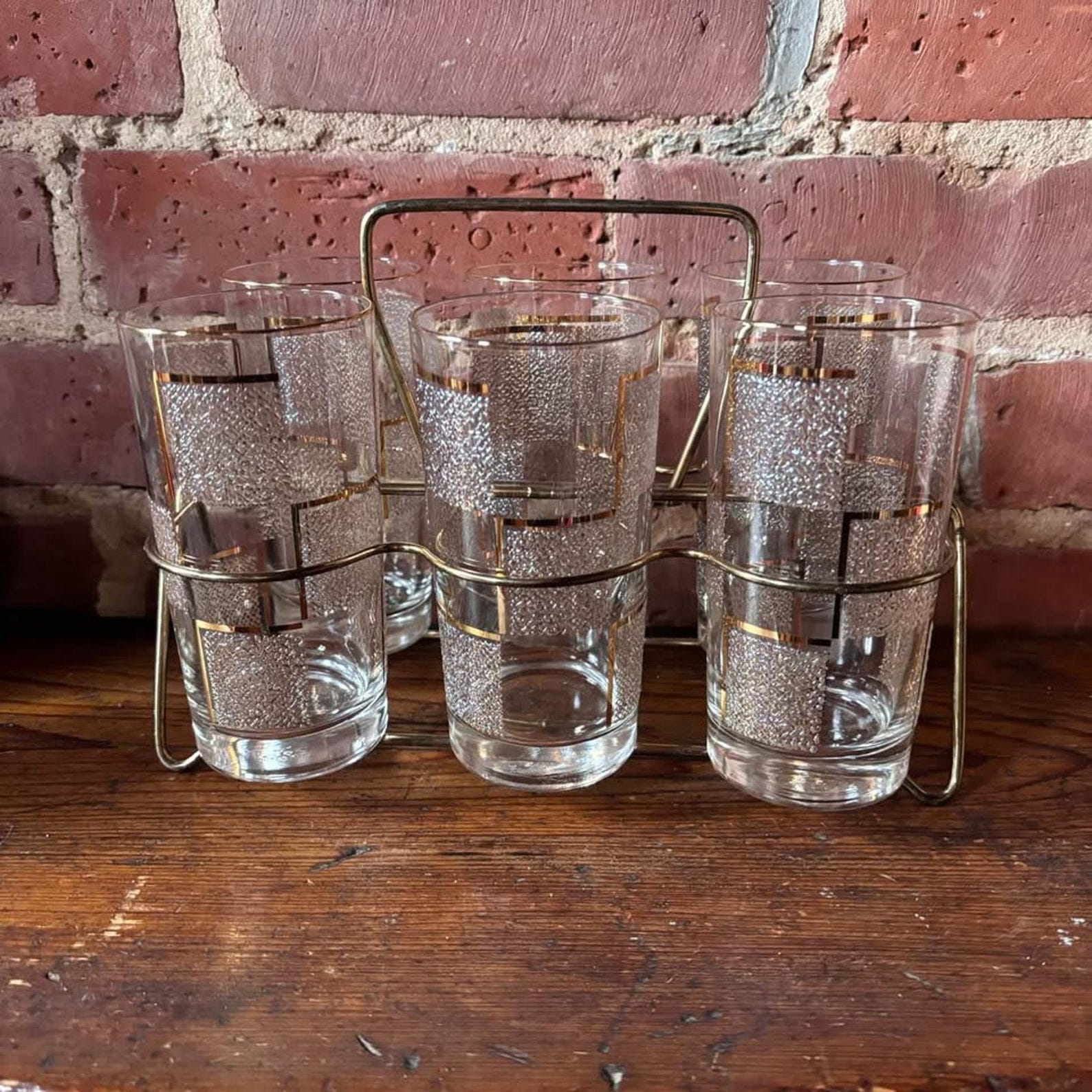 Set of 6 Vintage Gold Drinking Glasses Tumblers With Gold Caddy - Etsy