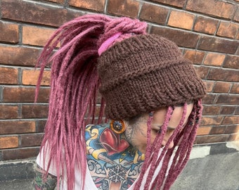 dreadlocks band tube hat headband boho dreads turban beanie braids brown yarn