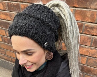 dreadlocks band tube hat headband boho dreads turban beanie braids melange black yarn
