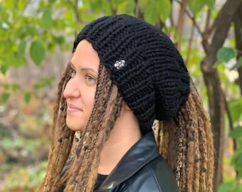 Dreadlocks Tube Hut Stirnband Rasta Dreads Turban Beanie Winter Boho schwarz
