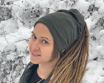 dreadlocks tube hat headband braids dreads turban beanie winter ski khaki