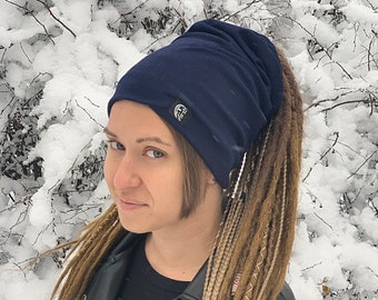 dreadlocks tube hat headband braids dreads turban beanie winter navy