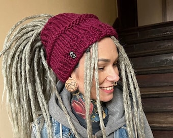 dreadlocks band tube hat headband boho dreads turban beanie braids dark pink yarn