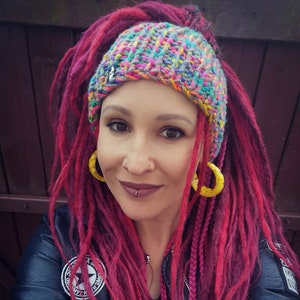 Gorro de tubo con banda para rastas, diadema, turbante bohemio con rastas, gorro de invierno con hilo colorido