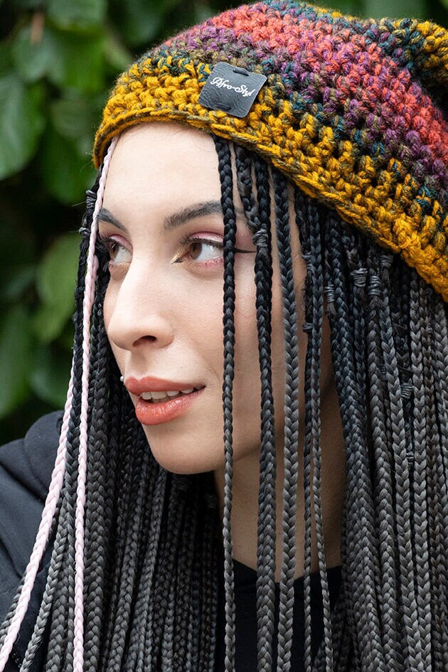 ドレッド 三つ編み ボヘミアン ラスタ かぎ針編み 帽子 手作り 毛糸