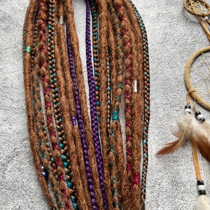 copper brown synthetic dreadlocks and braids DE kanekalon DREADS extensions 10 pic set
