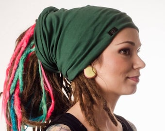 Dreadlocks Tube Mütze Stirnband Rasta Dreads Turban Beanie Wintermütze dunkelgrün