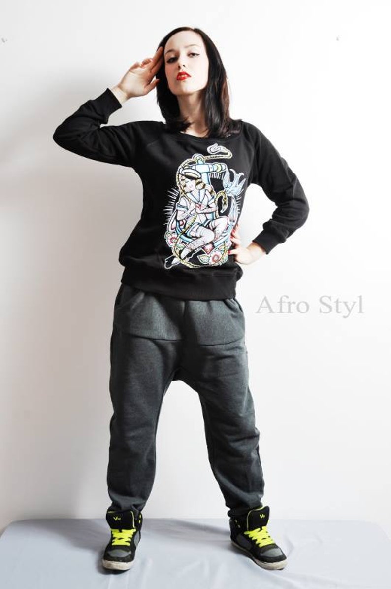 dark gray baggy trousers drop crotch pants sweatpants tracksuit harem pants