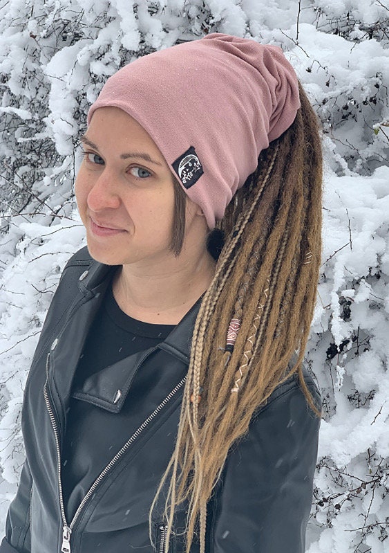 dreadlocks tube hat headband rasta dreads turban beanie winter  boho dirty pink