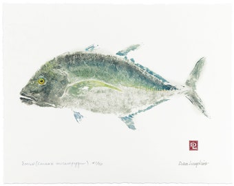 Gyotaku Fish Print - Trevally Omilu Ulua - Limited Edition Art by Maui Artist Debra Lumpkins